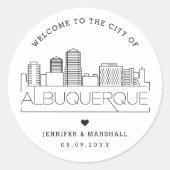 Albuquerque Skyline | Bruiloft Welkom Favor Ronde Sticker (Voorkant)