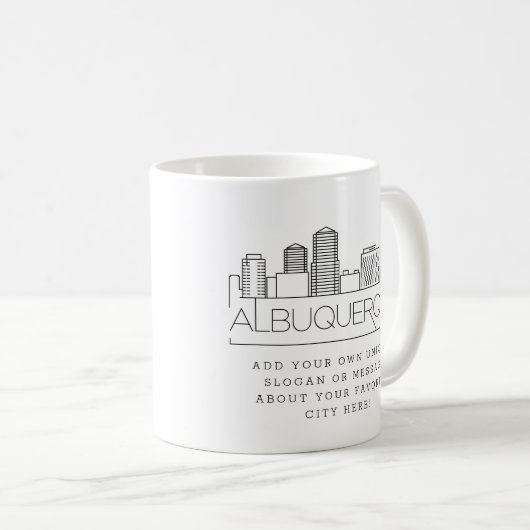 Albuquerque Stylized Skyline | Aangepaste slogan  Koffiemok (Voorkant rechts)