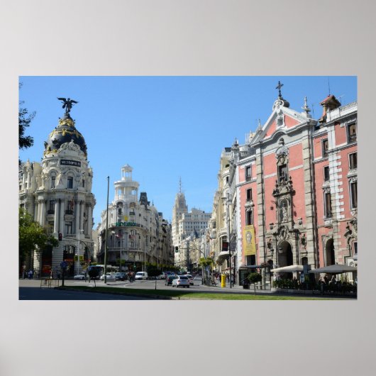 Alcala en Gran Via Street, Madrid Poster (Voorkant)