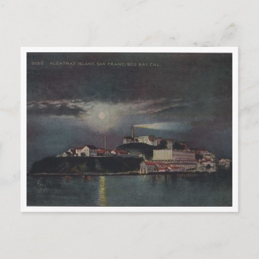 Alcatraz bij Night, San Francisco, Vintage Briefkaart (Voorkant)