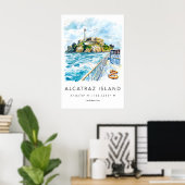 Alcatraz-eiland Aquarel Poster Alcatraz Reizen (Thuiskantoor)