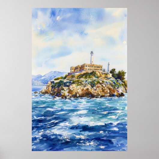 Alcatraz-eiland Aquarel Poster Aquarel (Voorkant)