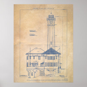 Alcatraz Island Lighthouse Blueprint  Poster