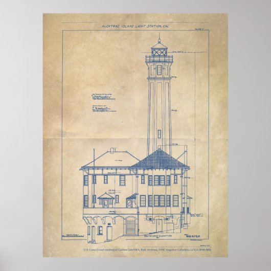 Alcatraz Island Lighthouse Blueprint  Poster (Voorkant)