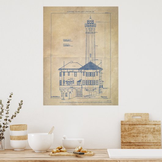 Alcatraz Island Lighthouse Blueprint  Poster (Keuken)