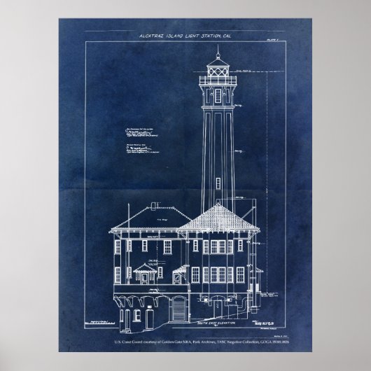 Alcatraz Island Lighthouse Blueprint  Poster (Voorkant)