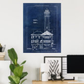 Alcatraz Island Lighthouse Blueprint  Poster (Thuiskantoor)