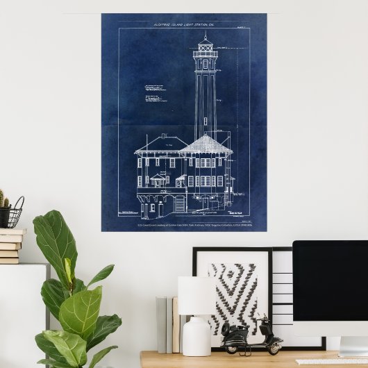Alcatraz Island Lighthouse Blueprint  Poster (Thuiskantoor)