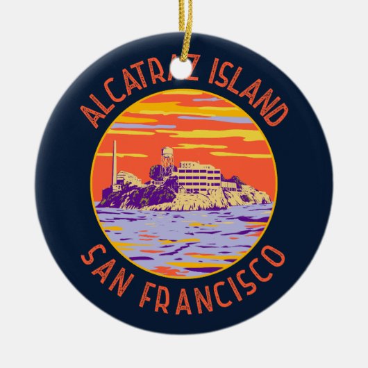 Alcatraz Island San Francisco Distress Circle Keramisch Ornament (Voorkant)