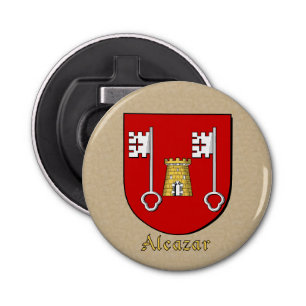 Alcazar Heraldic Arms op perkament stijl terug Button Flesopener