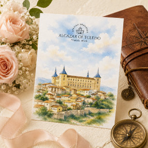 Alcázar van Toledo, Spanje Watercolor Landschap Briefkaart