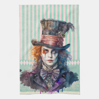 Alce in wonderland Mad hatter waterverf Theedoek
