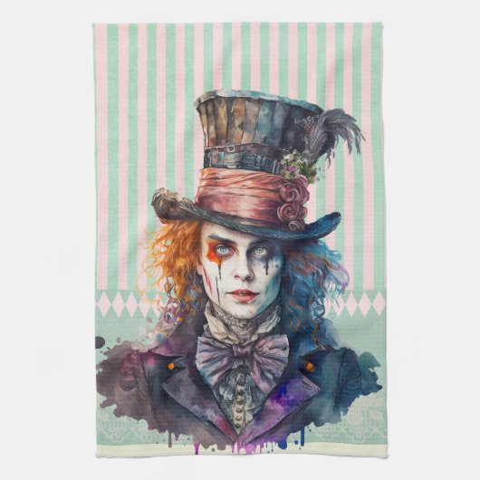 Alce in wonderland Mad hatter waterverf Theedoek (Verticaal)
