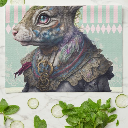 Alce in wonderland waterverf witte konijn theedoek (Gevouwen)