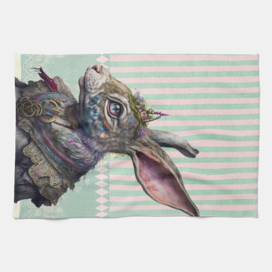 Alce in wonderland waterverf witte konijn theedoek (Horizontaal)