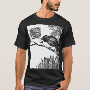 Alchemische raaf maan en zon houtsnede gravure t-shirt