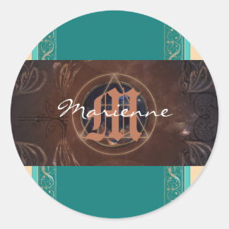 Alchemist barok elegant monogram middeleeuws ronde sticker