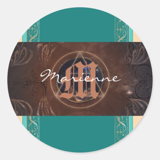 Alchemist barok elegant monogram middeleeuws ronde sticker (Voorkant)
