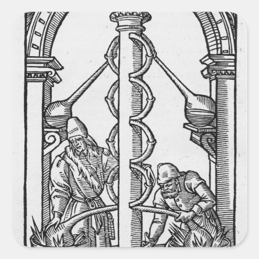 Alchemist op het werk vierkante sticker (Voorkant)