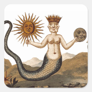 Alchemy afbeelding Medieval Merman met 3 gezichten Vierkante Sticker