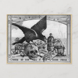 Alchemy Laboratory Raven and Human Skull Briefkaart