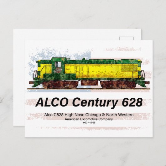 Alco C-628 Diesellocomotief en Amerikaanse vlag Briefkaart (Voorkant / Achterkant)