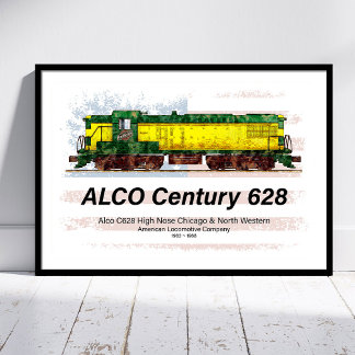 Alco C-628 Diesellocomotief en Amerikaanse vlag Foto Afdruk
