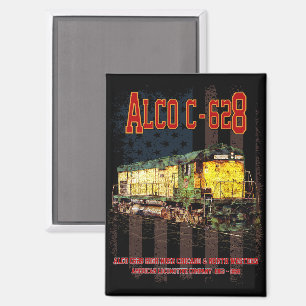 Alco C-628 Diesellocomotief en Amerikaanse vlag Magneet