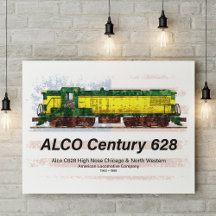 Alco C-628 diesellocomotief en Amerikaanse vlag