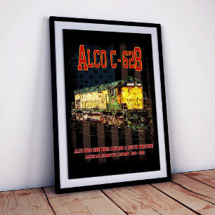 Alco C-628 diesellocomotief en Amerikaanse vlag Poster