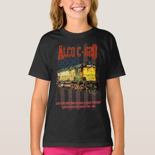 Alco C-628 Diesellocomotief en Amerikaanse vlag T-shirt (Voorkant)