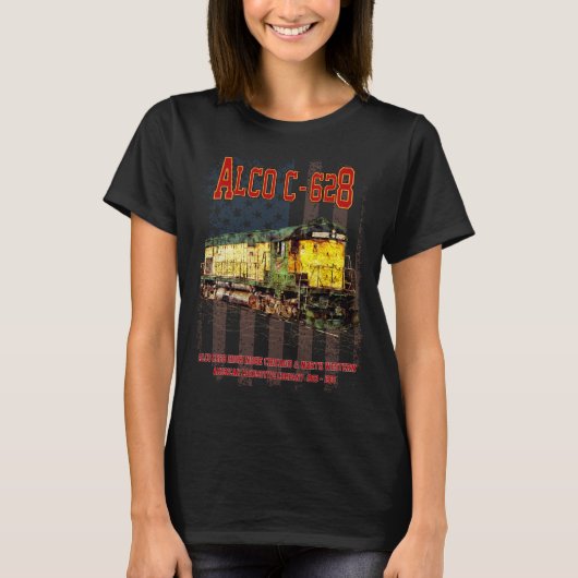 Alco C-628 Diesellocomotief en Amerikaanse vlag T-shirt (Voorkant)