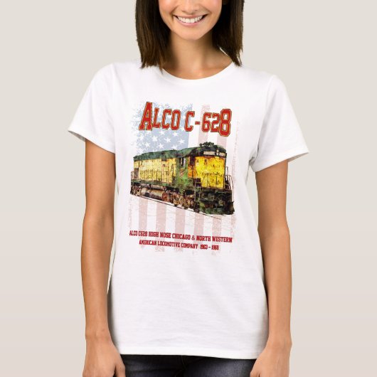 Alco C-628 Diesellocomotief en Amerikaanse vlag T-shirt (Voorkant)