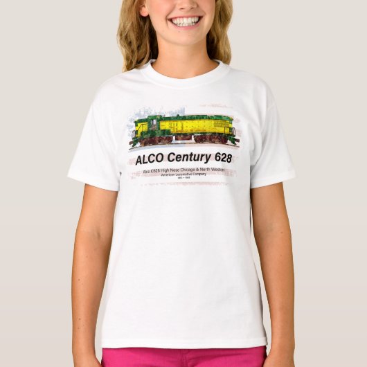 Alco C-628 Diesellocomotief en Amerikaanse vlag T-shirt (Voorkant)