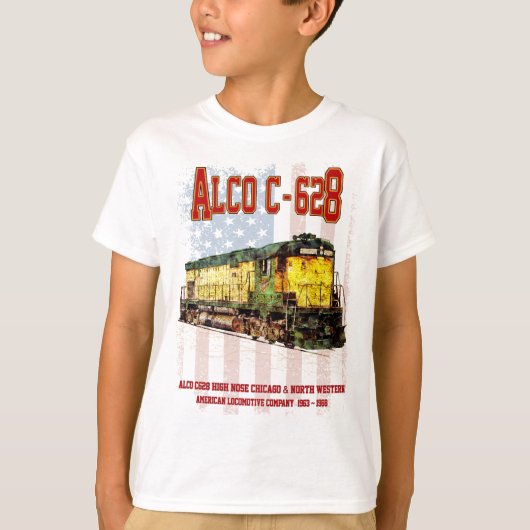 Alco C-628 Diesellocomotief en Amerikaanse vlag T-shirt (Voorkant)