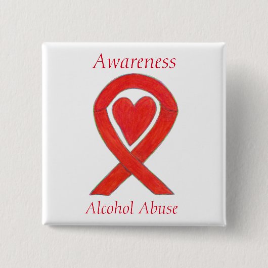 Alcohol Abuse Awareness Heart Ribbon Custom Pin Vierkante Button 5,1 Cm (Voorkant)