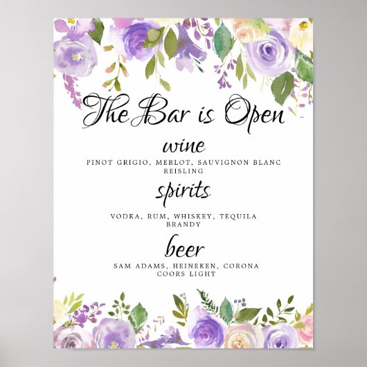Alcohol, Cocktail Drinken Bar Editable Wedding Sig Poster (Voorkant)