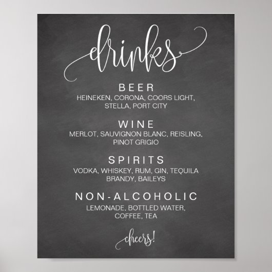 Alcohol Cocktail Drinken Bar Editable Wedding Sign Poster (Voorkant)
