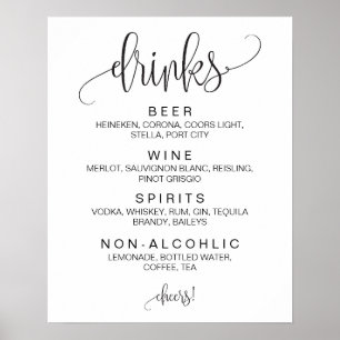 Alcohol Cocktail Drinken Bar Editable Wedding Sign Poster