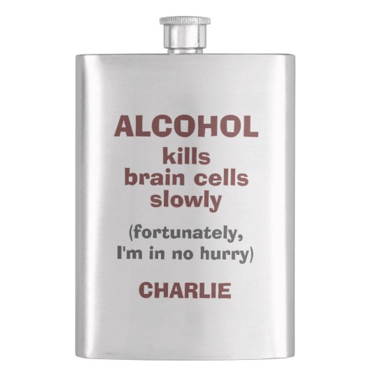 Alcohol doodt Brain Cells maatkolf Heupfles (Voorkant)