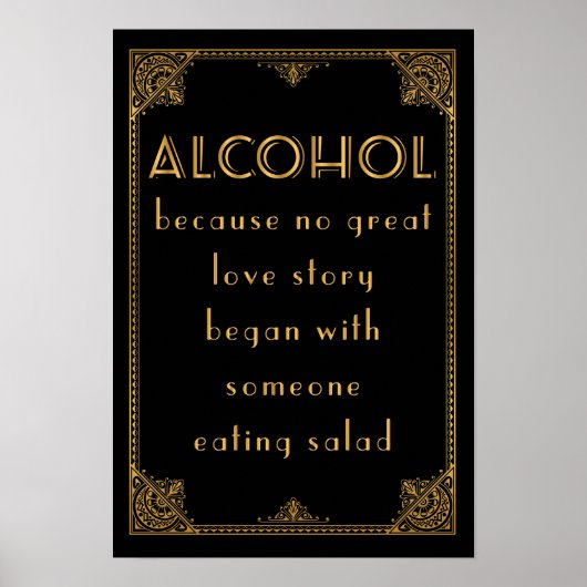 ALCOHOL drinken bar Gatsby geïnspireerd trouwbord Poster (Voorkant)