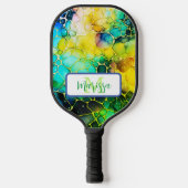 Alcohol en inkt Artsy groen, blauw en geel Pickleball Paddle (Voorkant)