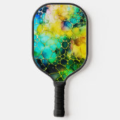 Alcohol en inkt Artsy groen, blauw en geel Pickleball Paddle (Achterkant)