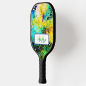 Alcohol en inkt Artsy groen, blauw en geel Pickleball Paddle (Links)