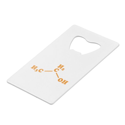 Alcohol Ethanol Moleculaire chemische formule Creditkaart Flessenopener (Voorkant Gekanteld)