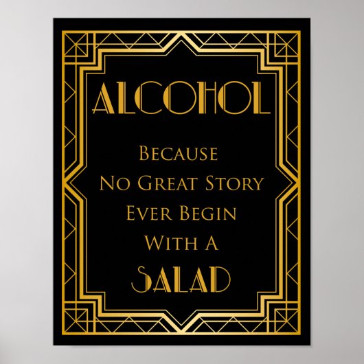 Alcohol Gatsby Wedding Sign | Gatsby Art Deco Poster (Voorkant)