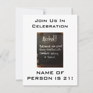 ALCOHOL HUMOR-21st BIRTHDAY PARTIJ INVITATIE Kaart
