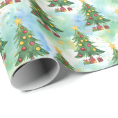Alcohol Ink and Watercolor Christmas Trees Pattern Cadeaupapier (Rol Hoek)