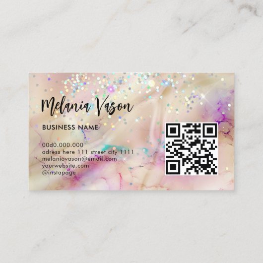 Alcohol Ink Beauty Salon Holographic Glitter Pink Visitekaartje (Achterkant)