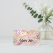 Alcohol Ink Beauty Salon Holographic Glitter Pink Visitekaartje (Staand voorkant)